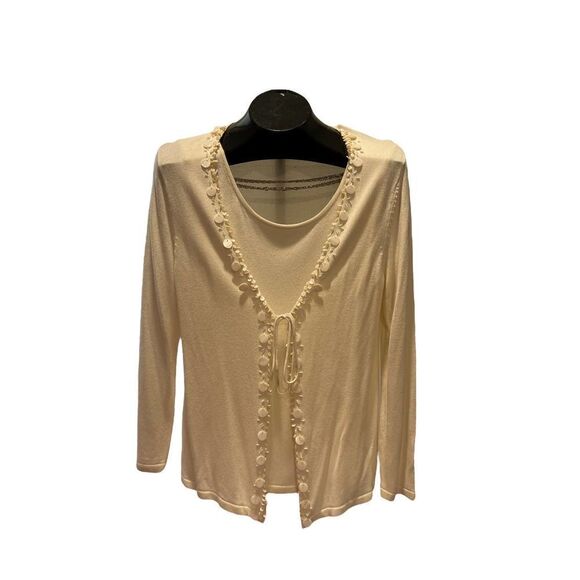Gauge & Cable Cream Tank Cardigan Sweater Shell Tie Front Size S - Picture 1 of 8